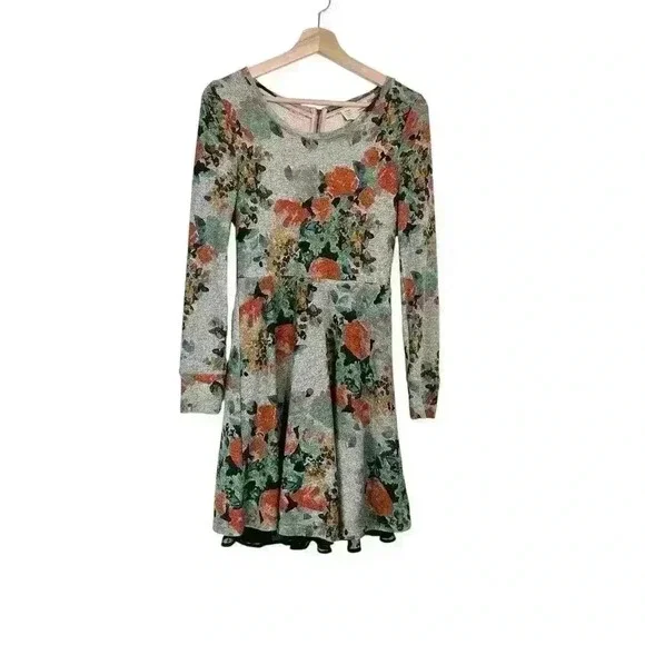 Anthropologie Saturday Sunday Floral Winter Dress Lace | Gray | SZ XS - Picture 1 of 8